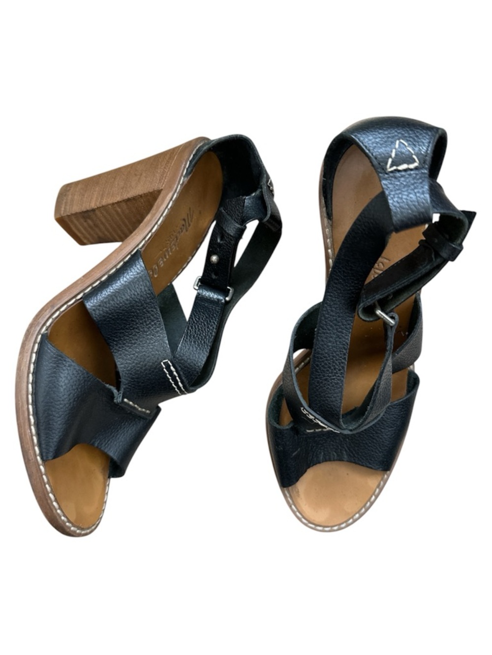Madewell Beckett Black Pebbled Leather Block Stacked Heel Sandals Casual Weekend